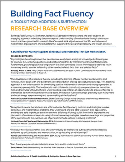 Research Based Overview - Math toolkit for addition and subtraction