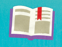 Icon symbolizing fluency with a speech bubble and book design.