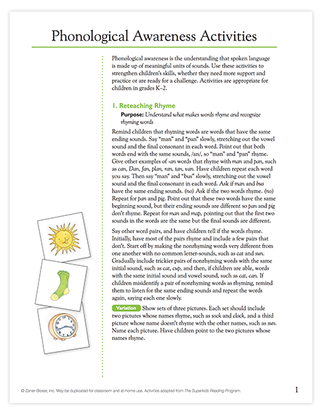 Visual promoting phonemic awareness activities for educators.